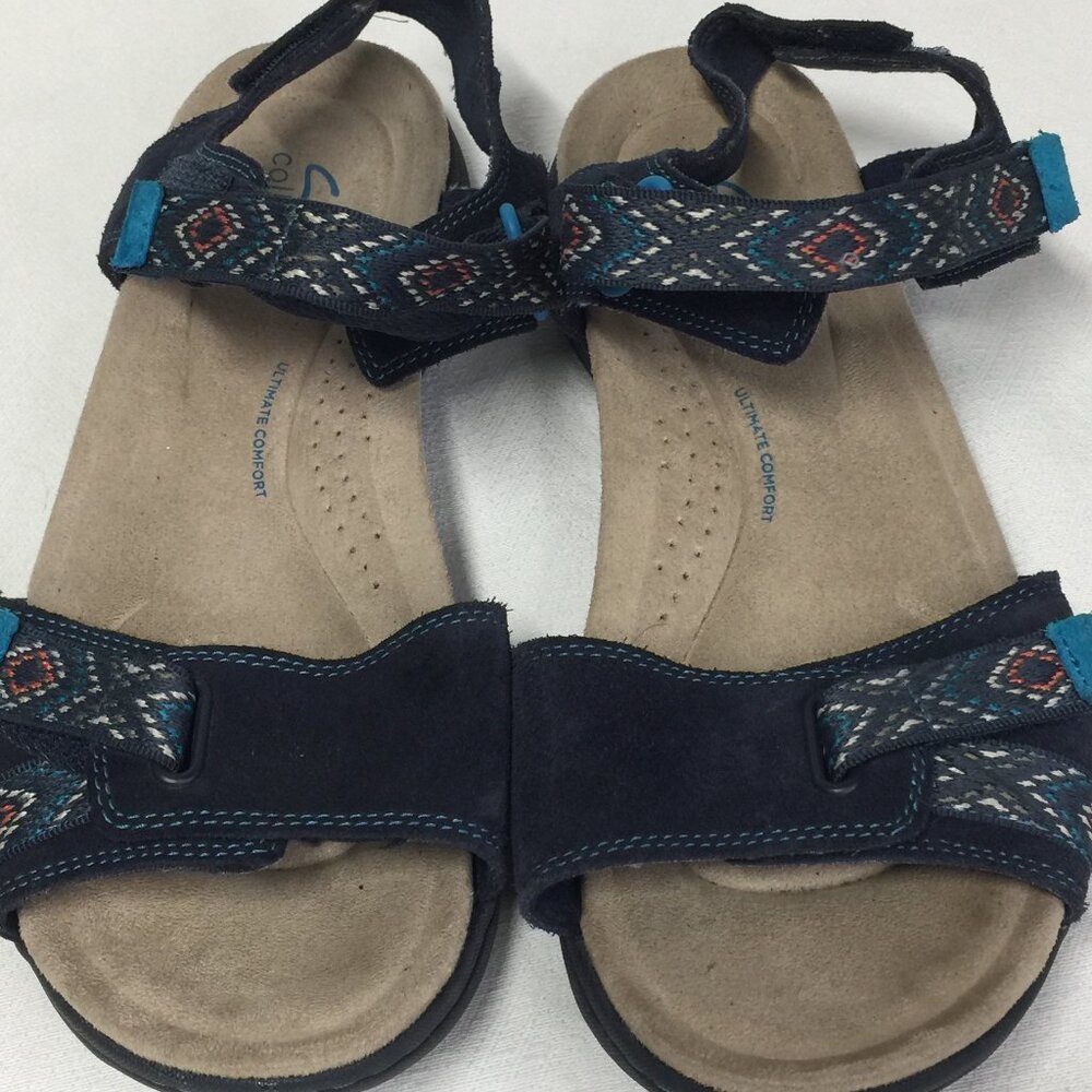 Clarks Collection Adjustable Suede Sandals - Amanda Sprint Size 8W azteck design